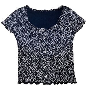 Brandy Melville Blue Floral Crop Top- Size Small